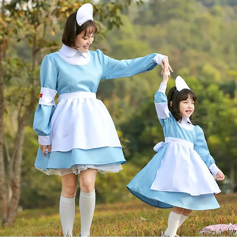 

Children's Nurse Role-playing Game Uniform Blue And White Maid Nurse Skirt Stage Costume Six-One Festival Role-play Game
