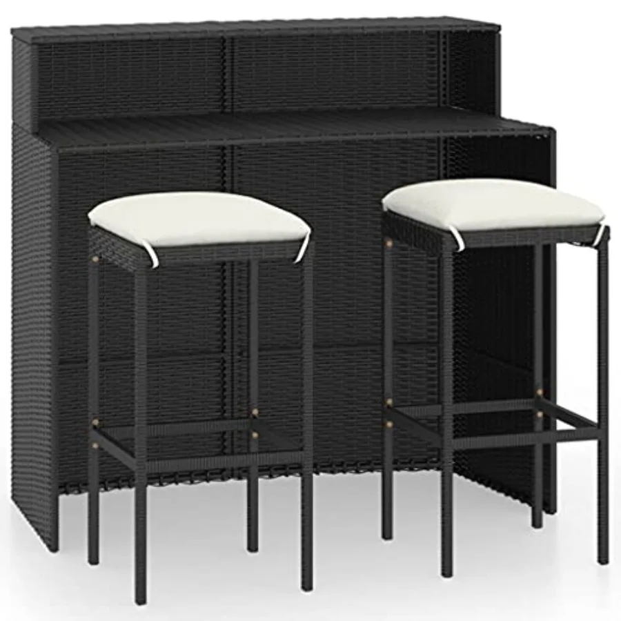 

Patio Bar Set 3 Piece, Outdoor Bar Table and Stools with Footrest, Patio Furniture Set with Cushions, Dining Set, Farmhouse Mod