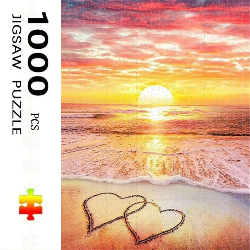 500/1000 Pcs for Adults Jigsaw Puzzle Sunset Seaside Theme Challenging Large-Scale Brain Teaser with Complex Patterns