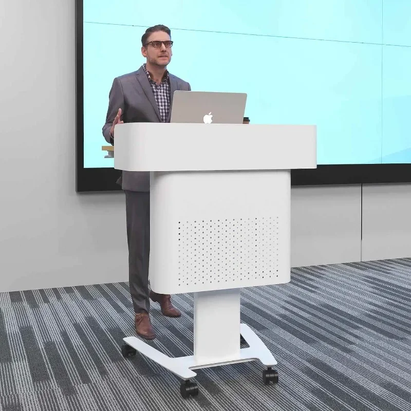 Lifting podium, podium, movable meeting room, welcome desk at the entrance of catering