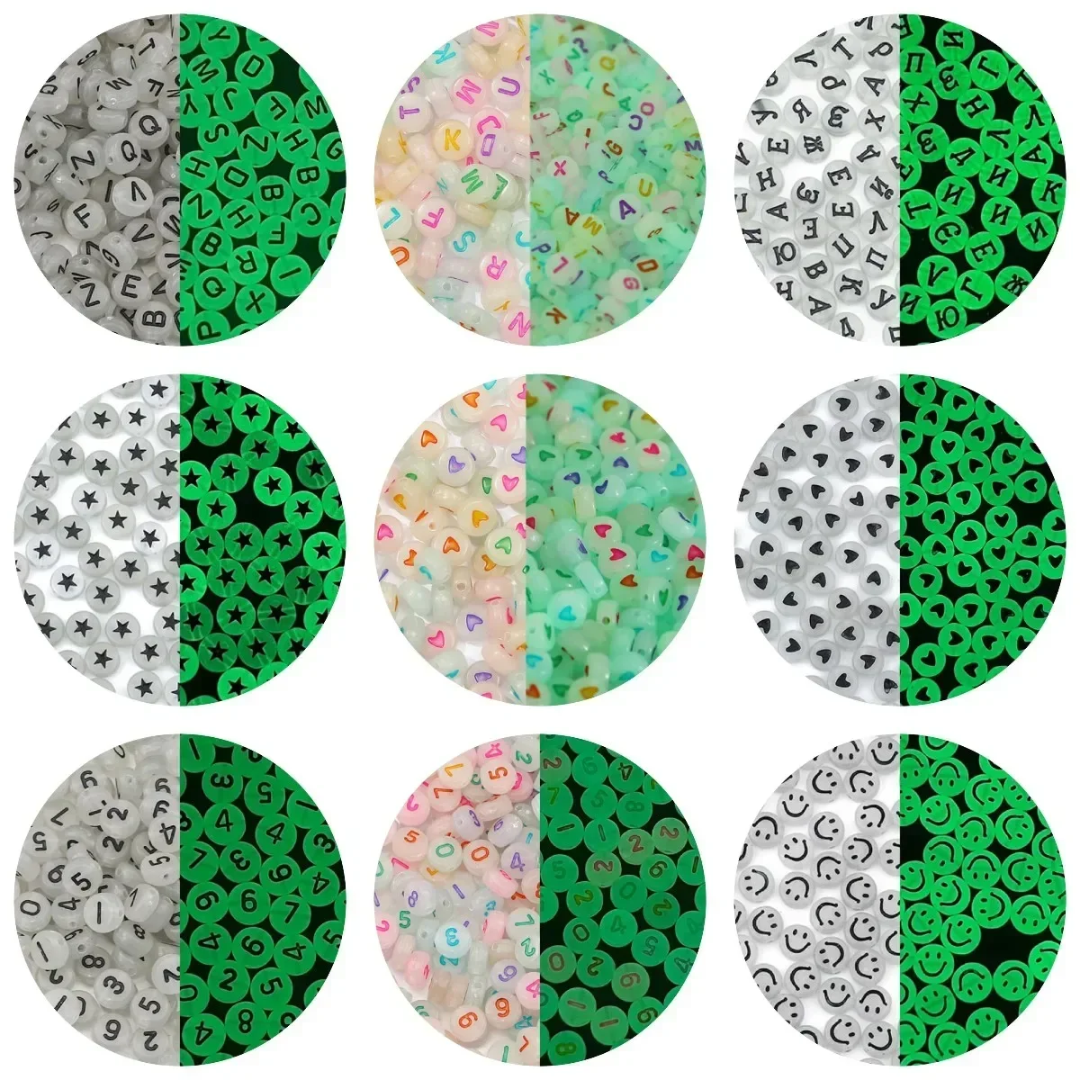 100-500pcs Acrylic Luminous Letter Beads Glow in the Night Flat Spacer Loose Beads for Jewelry Making Diy Bracelet  Accessories