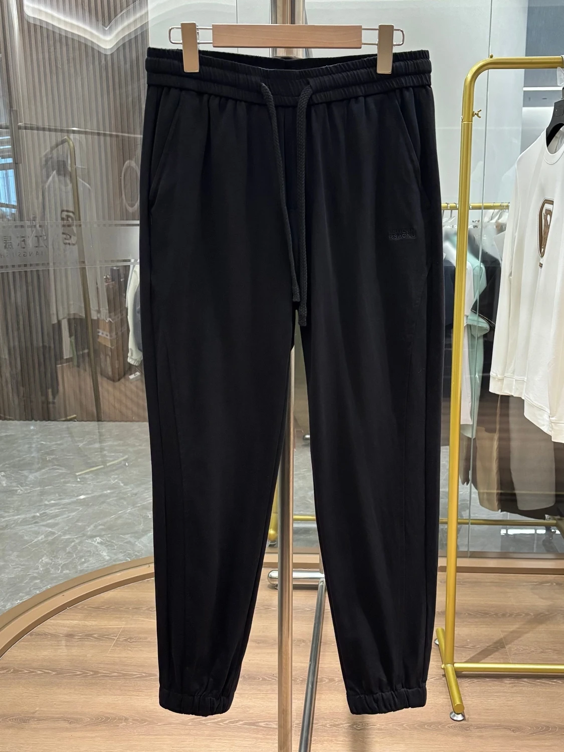 Leggings Casuais de Algodão Puro Tricotado Yajia para Homens, Pretas, com Cintura Elástica, Respirável, Modelo Fino para Primavera e Verão