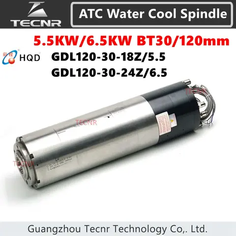 HQD 5.5KW 6.5KW ATC Water Cooled Spindle BT30 120MM Automatic Tool Change Motor For Metal GDL120-30-18Z/5.5 GDL120-30-24Z/6.5
