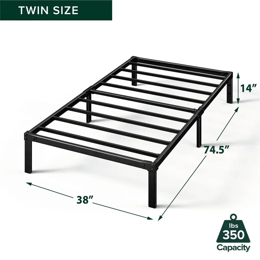 Yelena 14 Inch Twin Metal Platform Bed Frame, Steel Slat Support, No Box Spring Needed, Eco Friendly WonderBoxTM Packaging, Eas