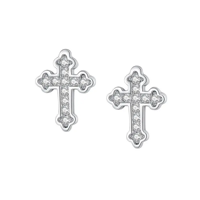 

925 Sterling Silver Cross Stud Bijoux Fantaisie En Gros Bijoux Jewelry Earings for Girls