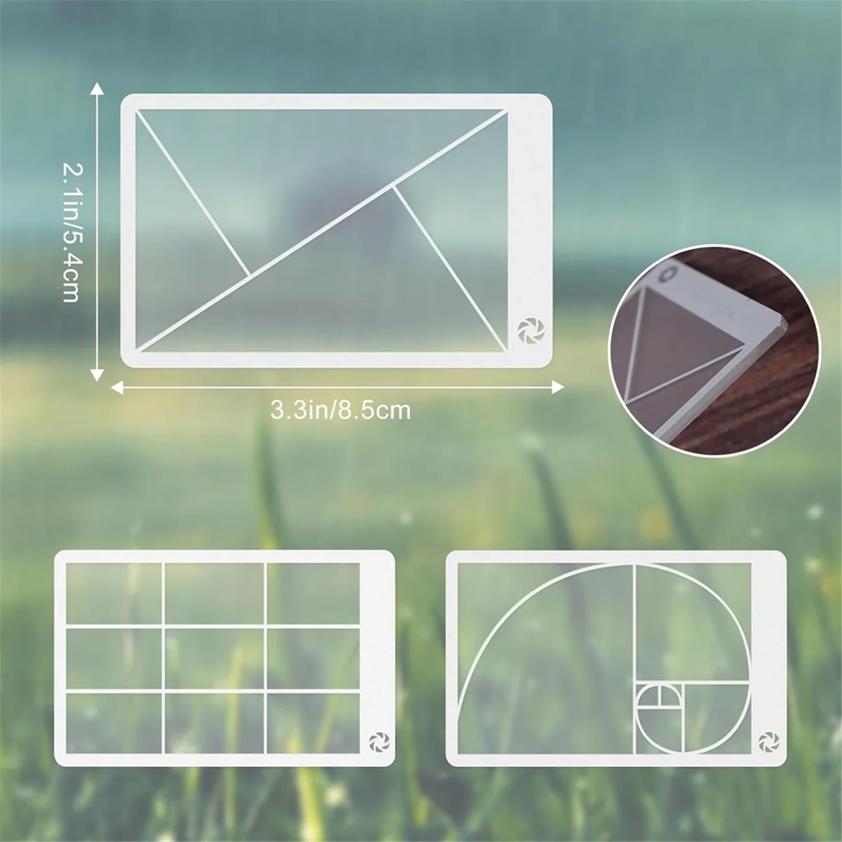 ช่องมองภาพ3ชิ้นเครื่องมือค้นหาการจัดองค์ประกอบแบบ Fibonacci ไม้บรรทัดการดูตำแหน่งอัตราส่วนทองคำ