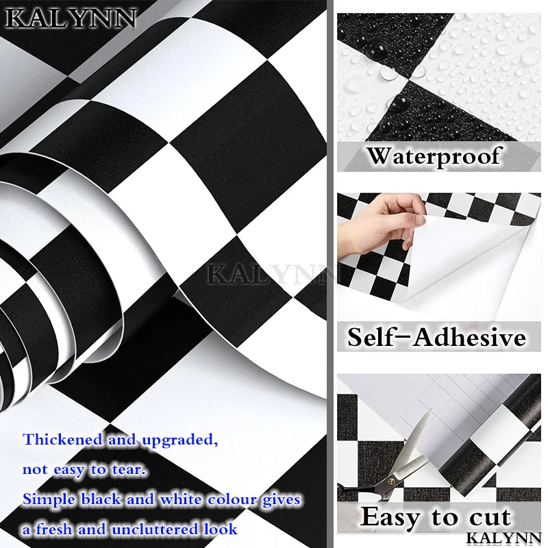 Black White Checkered Flag Self Adhesive Wallpaper,Mosaic Trellis Contact Paper,Vinyl Peel and Stick WallPaper,DIY Decor Sticker