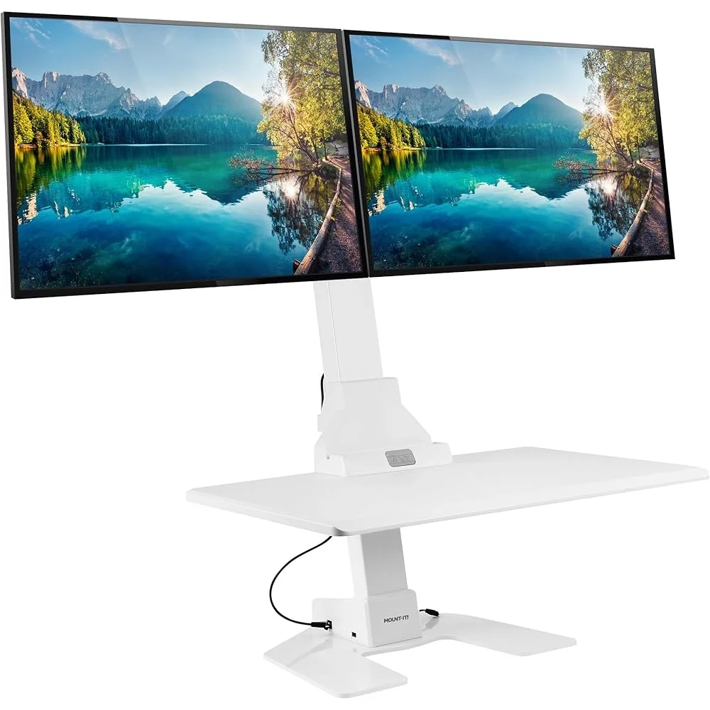 Electric Sit Stand Desk Converter Ergonomic Height Adjustable Riser Dual Monitor Mounts Motorized Workstation Home Office