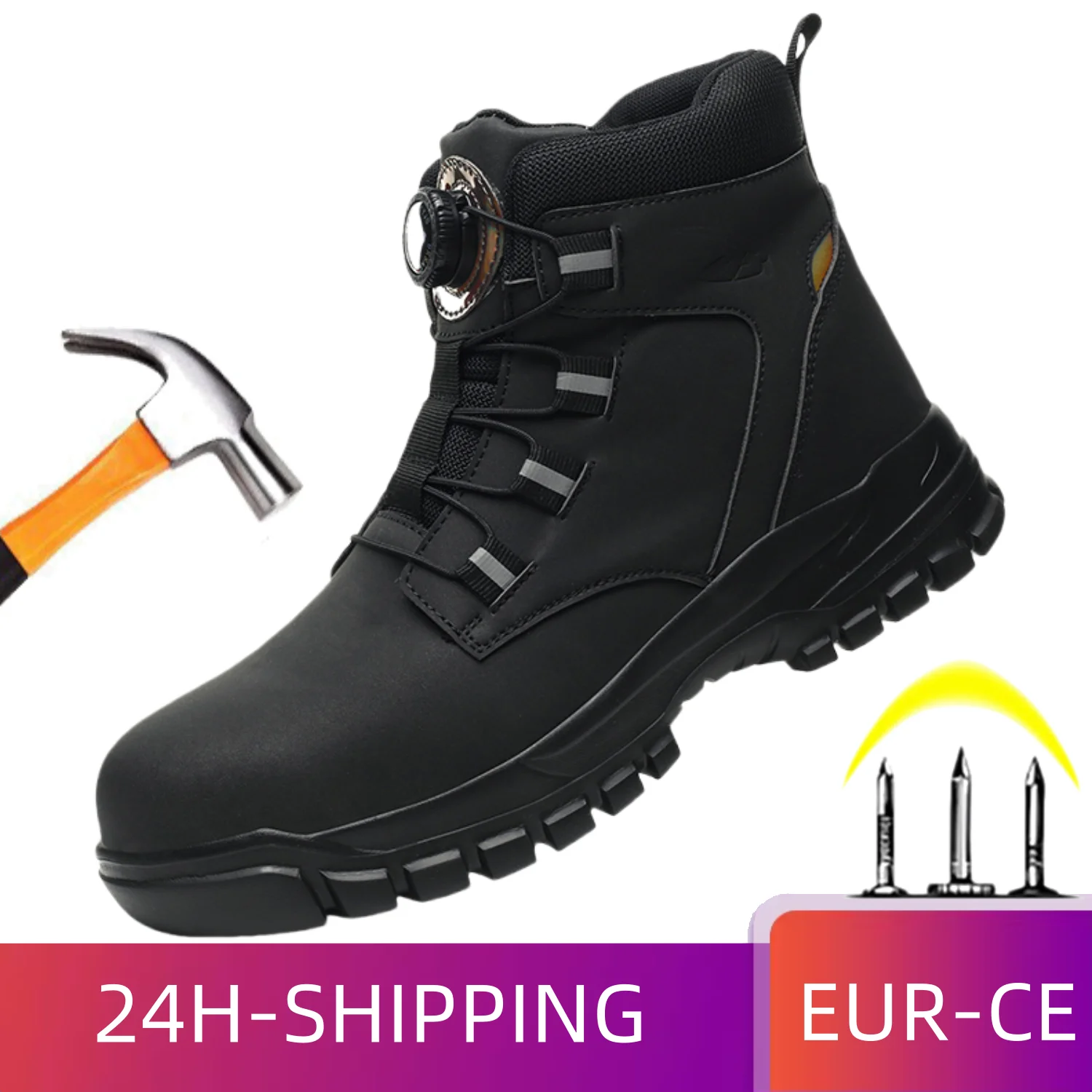 Rotary Buckle Work Sneakers Protective Shoes Safety Protect Puncture-proof Industrial Puncture-Proof Anti-smash Steel Toe Shoes