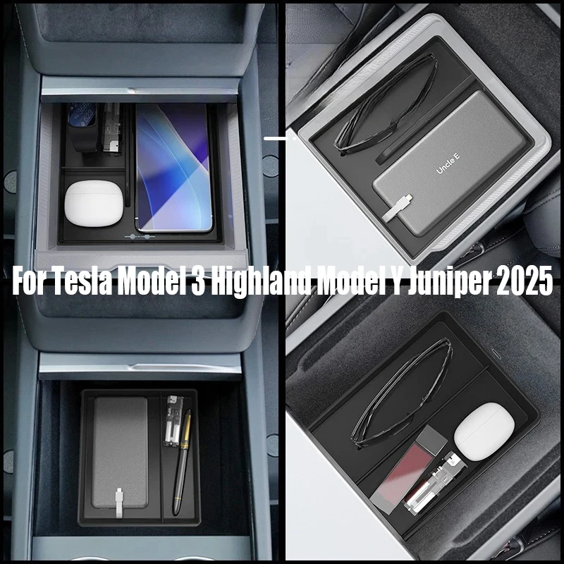 

Прозрачный органайзер-подлокотник для центральной консоли Tesla Model 3 Highland, Model Y Juniper 2025 с силиконовой накладкой, автомобильные аксессуары