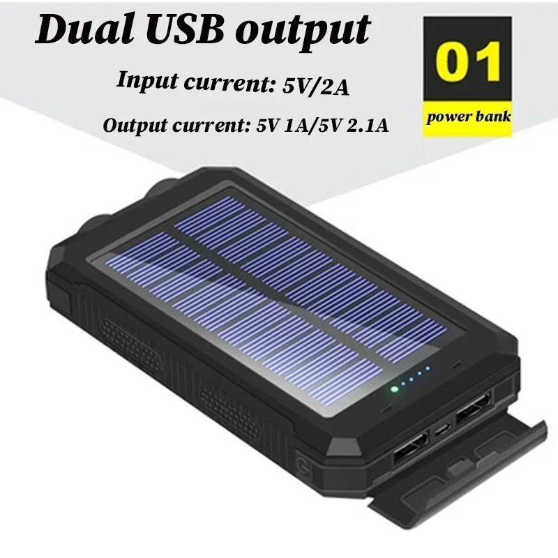 20000mAh Solar Power Bank Fast Charging External Battery 2USB Outdoor Mobile Power Supply Flashlight for Xiaomi IPhone Samsung