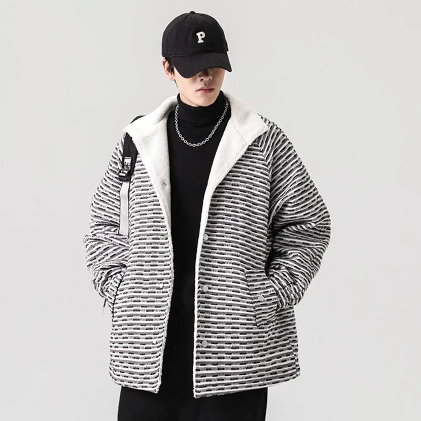 

Утепленная мужская зимняя куртка из хлопка с бархатистой отделкой под овчину, теплая, модная, в стиле ретро, молодежная, повседневная, с пуговицами, в стиле Cleanfit