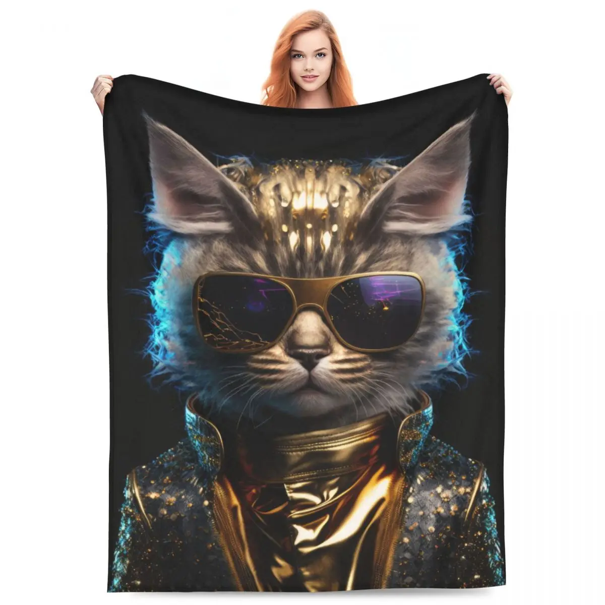 Funny Cat Flannel Blankets Quality Soft Durable animla with sunglasses Throw Blanket Autumn Camping Living Room Cute Bedspread