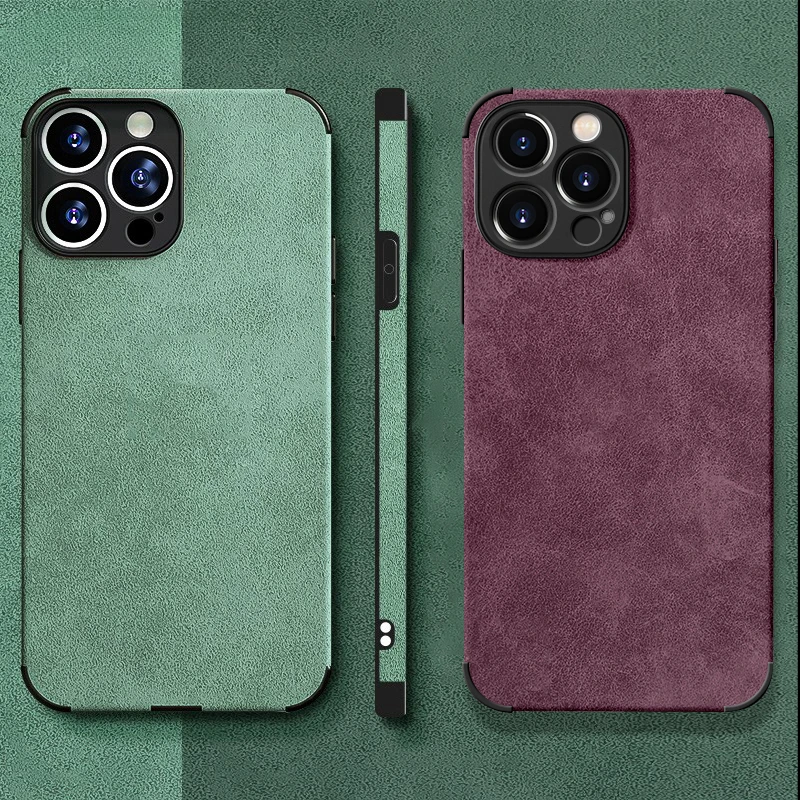 Funda de piel de cordero mate a prueba de golpes para IPhone, Funda de lujo, tela suave, Vintage, 16, 15, 14, 13, 12, 11 Pro, X, XR, XS Max Plus