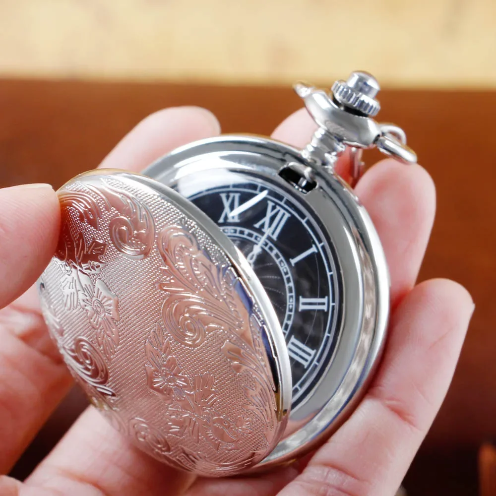 Retro Women's Simple Pocket Watch All Silver Acrylic Mirror Quartz Pocket Watches With Chain Necklace Birthday Gifts Souvenir