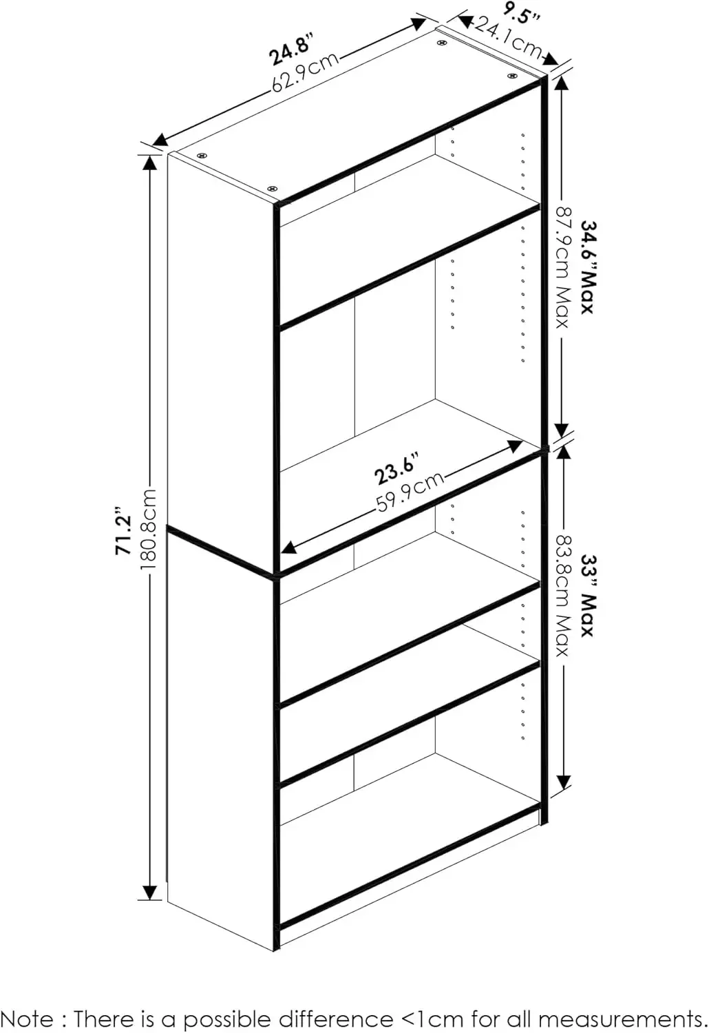 FURINNO JAYA Simply Home Regał z 5 półkami, 5-poziomowy, biały