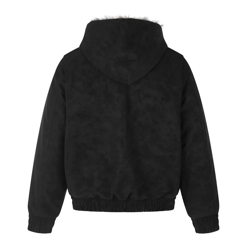 QICHE Winter Double Breasted PU Leather Cotton Jacket for Men, Thick Faux Mink Fur Hooded Warm Cold Proof Coat