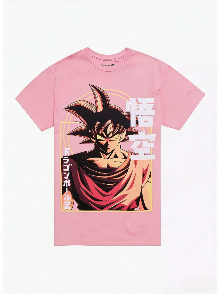 Bandai 2026 novo dragon ball z goku oversized impresso de alta qualidade manga curta masculina pai-filho plus size solto camiseta