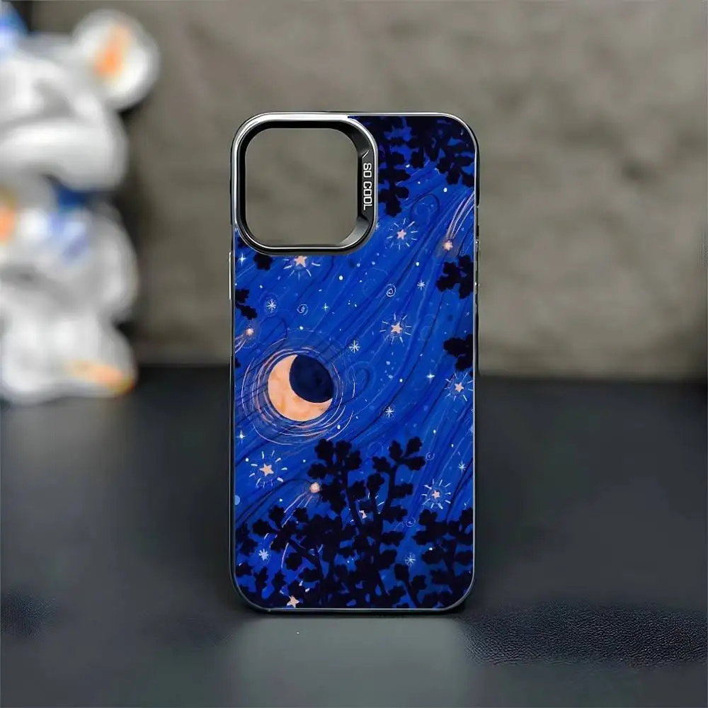 Night Stars Phone Case For iPhone17,16,15,14,13,12,11 Plus,Pro Max Black Matte Shockproof Cover
