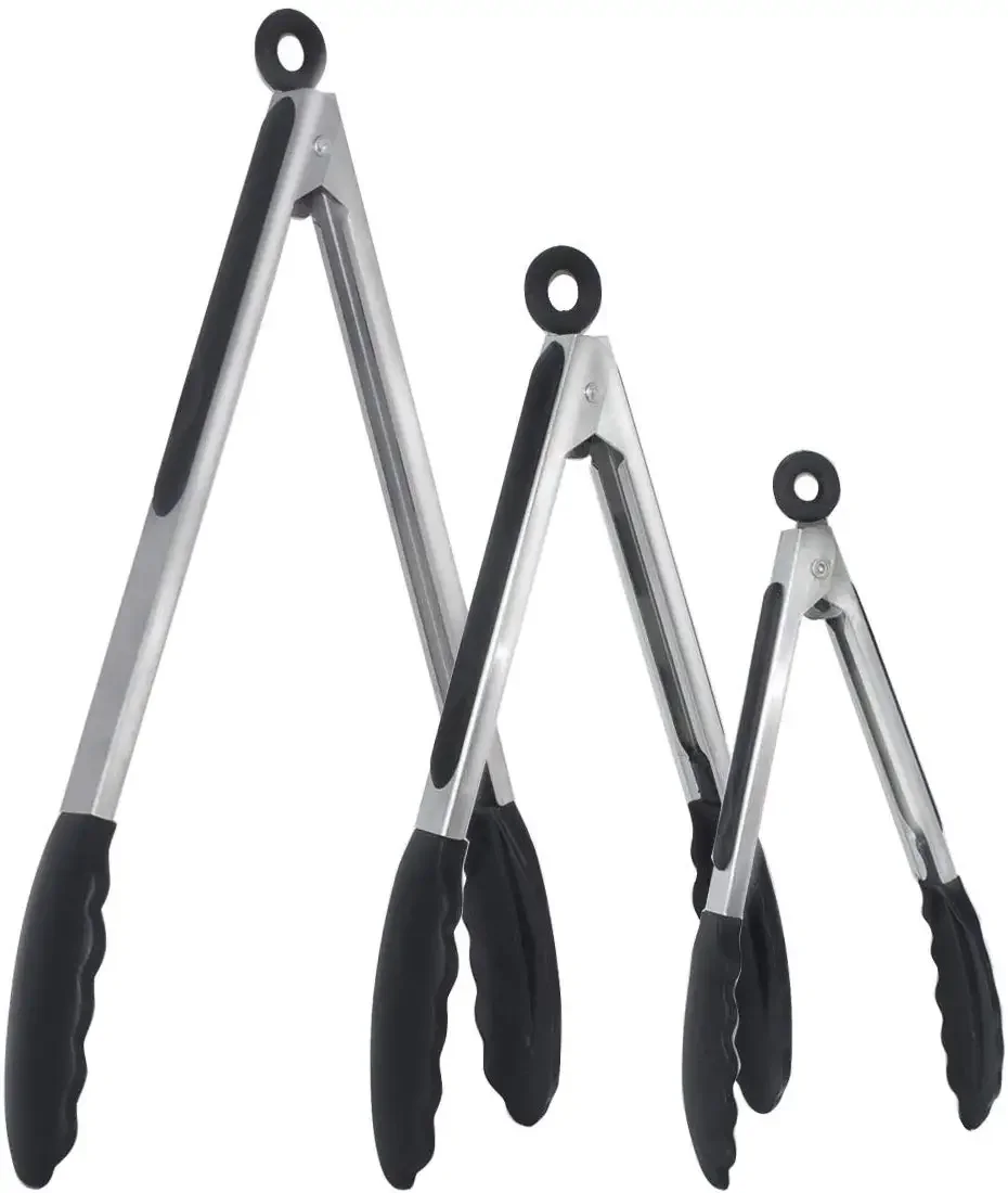 

7/9/12inch Silicone Kitchen BBQ Tongs Stainless Steel Locking Cooking Tongs with Silicone Tips Non-Slip Food Tongs for Cooking