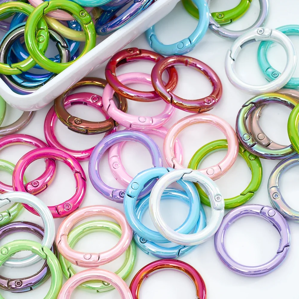5Pcs UV Farben Metall O Ring Frühling Verschluss Zu Öffnende Runde Karabiner Schlüsselbund Clips Haken Hund Kette DIY Schmuck schnalle Stecker