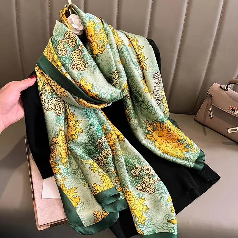 Women Silk Winter Scarf Luxury Design Print Lady Beach Shawl Scarves Fashion Smooth Foulard Female Hijab