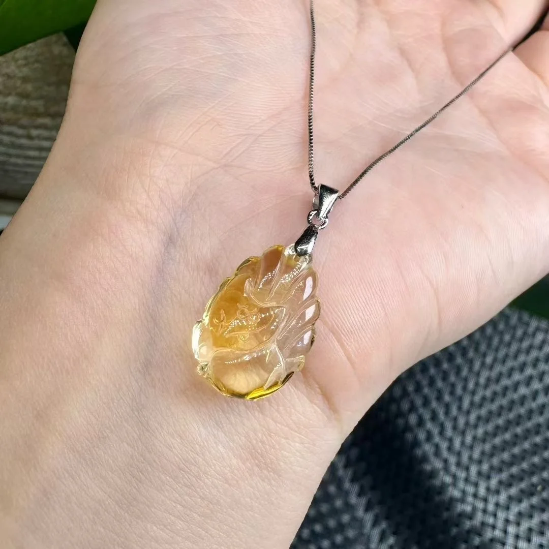 

1 Pc Fengbaowu Natural Citrine Fox Pendant Fox 925 Sterling Silver Stone Fashion Jewelry Gift For Women Men