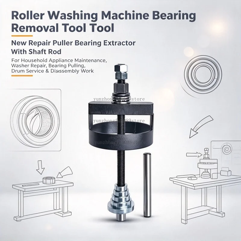 Roller Washing Machine Bearing Removal Tool, New Repair Puller, Bearing Extractor with Shaft Rod