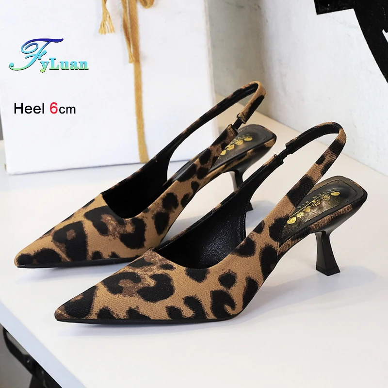 

Женские туфли с острым носком на тонком высоком каблуке с ремешком сзади, женские элегантные туфли-лодочки с леопардовым принтом 6 см