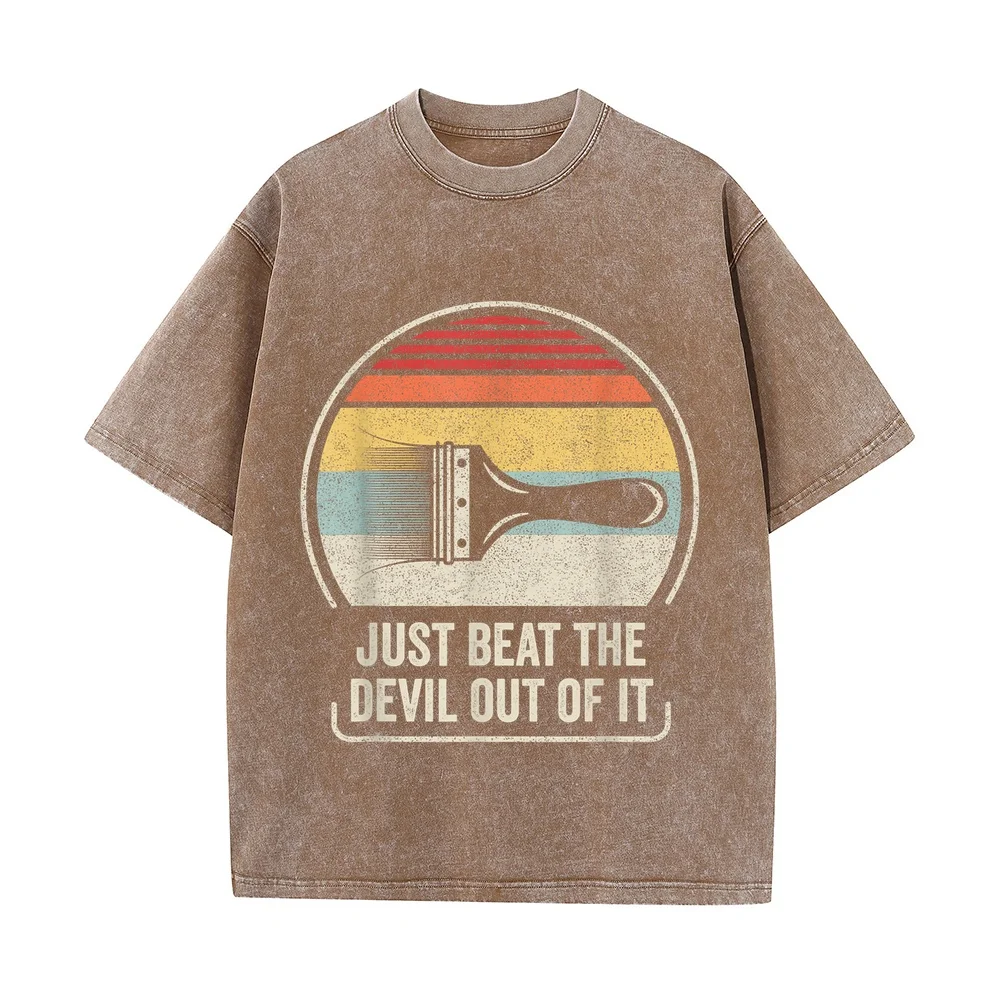 Catch Some Rays Retro Just Beat The Devil Out Of It Funny Artist Drawing Unisex Adult Classic Fit Collarless Crew Neck Short