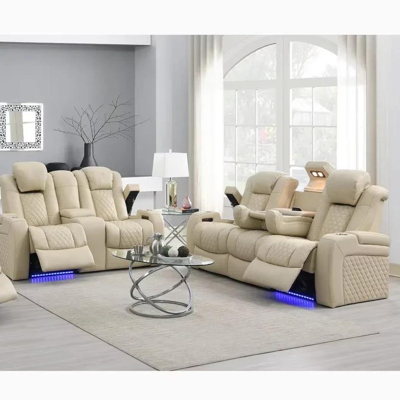 

Luxury Living Room Furniture 3 2 1 Genuine Leather Relax Power Electric Sofa Set Reclining