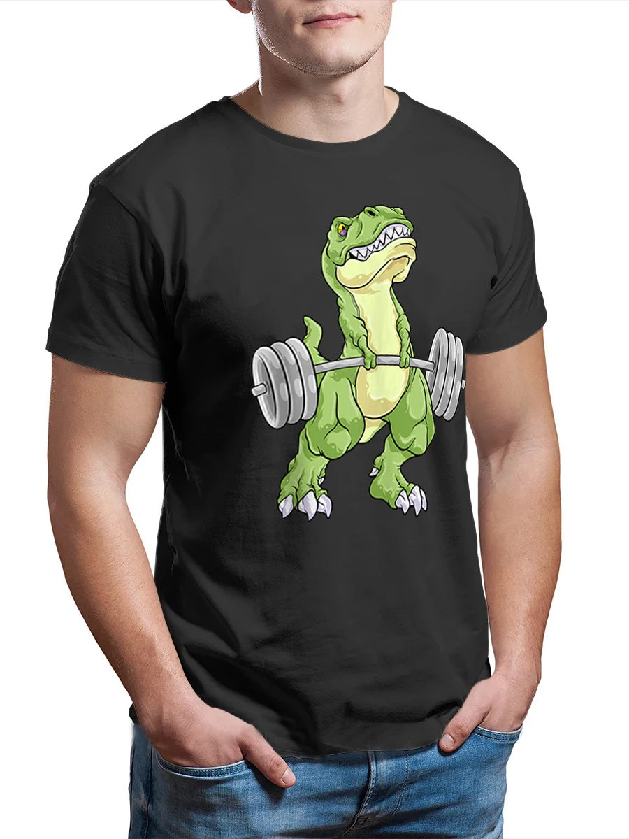 Men\'s T-shirt High Quality Dinosaur Weightlifting T Rex Fitness Gym Workout Deadlift 100% Cotton T Shirt Oversized Streetwear