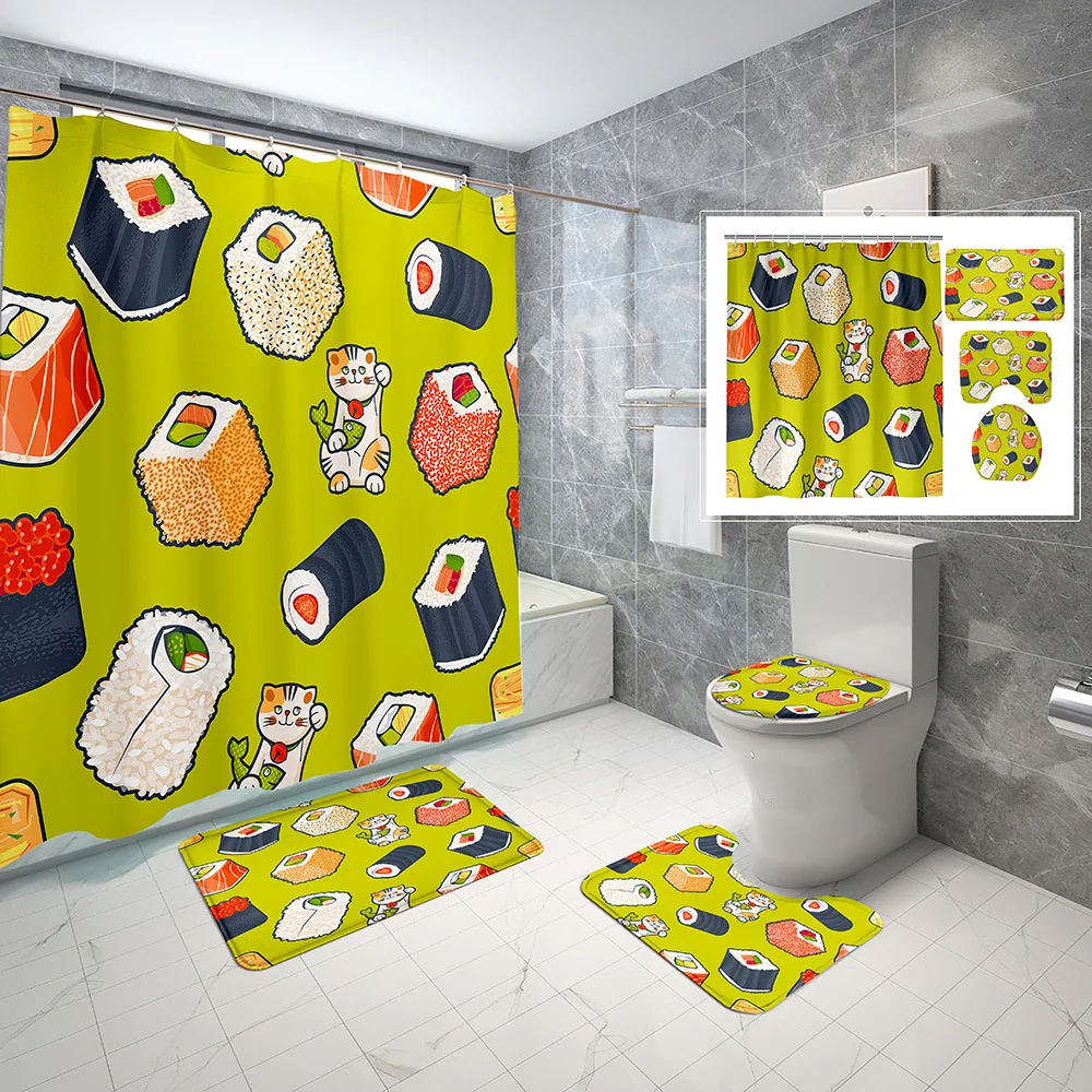 

Cartoon Pattern Bathroom Set Non-slip Mat Toilet Mat Shower Curtain Bathroom Waterproo Fabric Home Decor