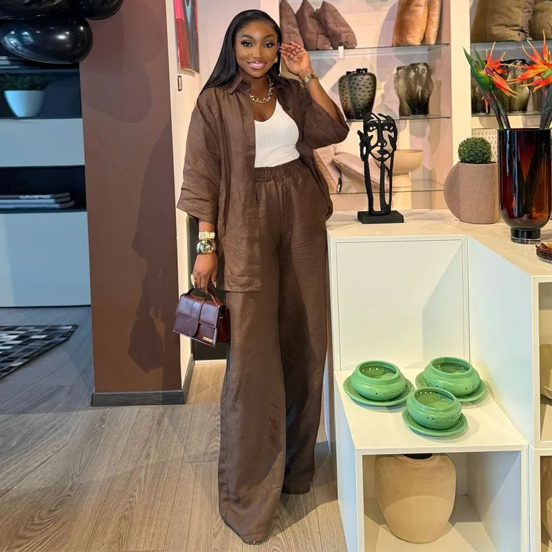 Katoen Linnen Set Vrouwen Lente Zomer Losse Oversize Lange Mouw Lange Broek 2-delige Sets Casual Kantoor Dames Broek Pak