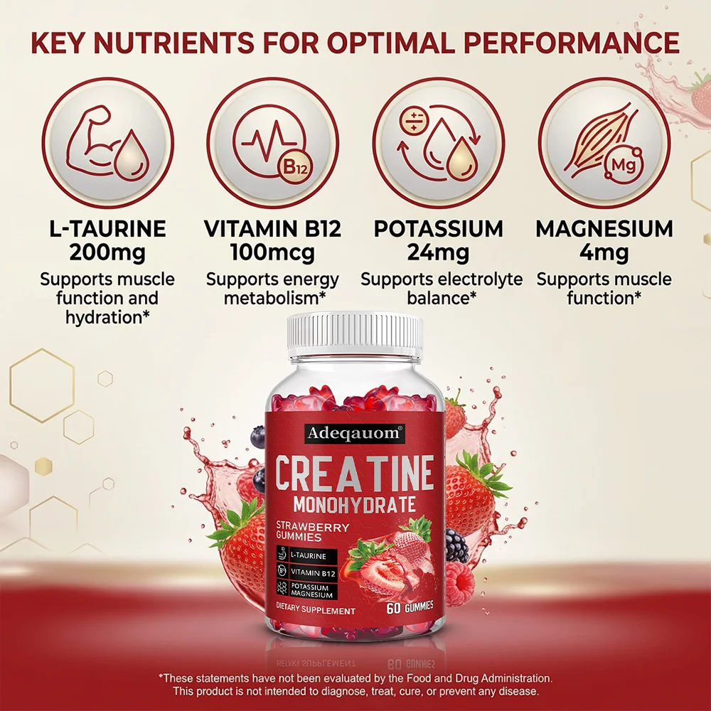 Creatine Monohydrate Gummies, 5g for Men & Women To Support Muscle, Strength, Recovery, Cognitive Health & Memory