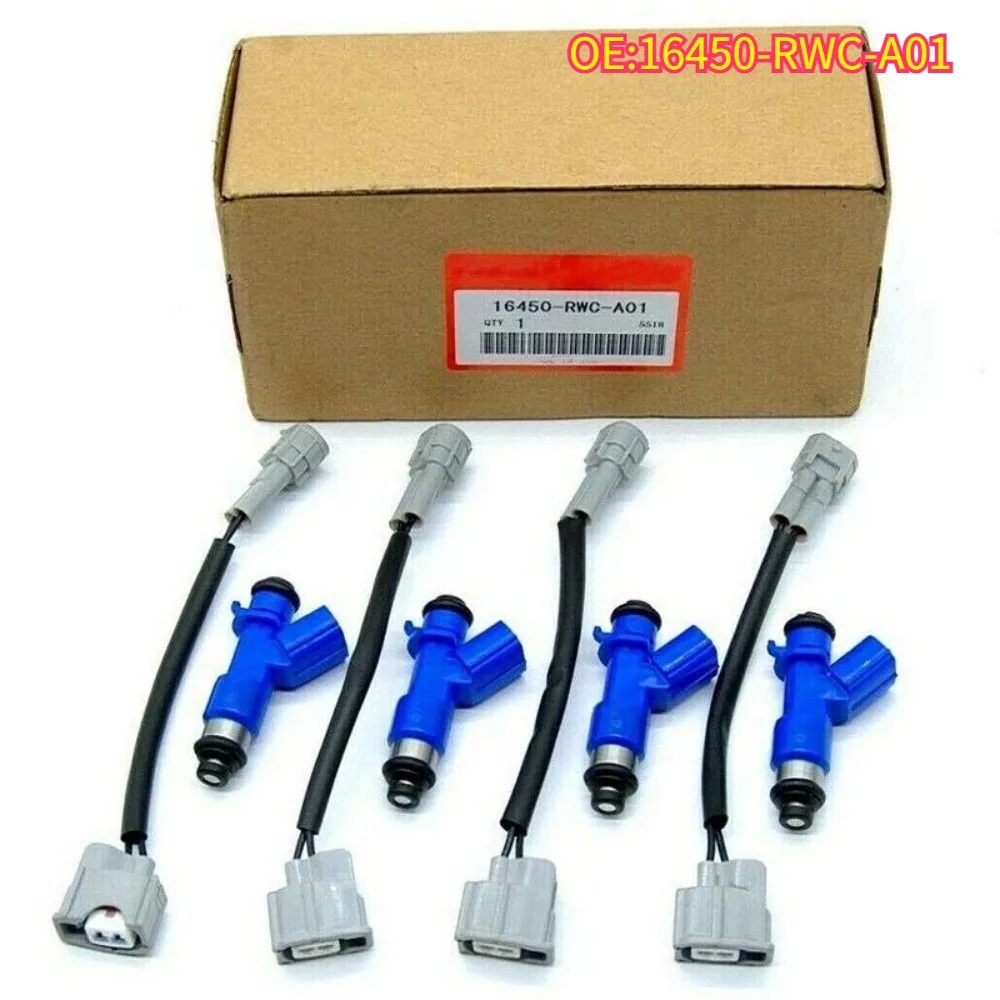 

High quality New For 4Pcs 16450-RWC-A01 Honda Acura 07-12 Civic Integra RSX K20 K24 B16 B18 410Cc RDX Fuel Injector with Plugs