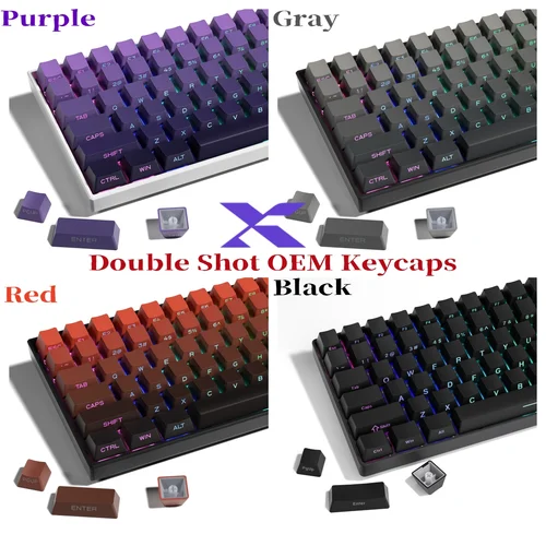 Imagen 1 del producto Teclas con gradiente fantasma XVX, teclas con estampado superior/lateral PBT, doble disparo, brillo a través de estilo minimalista personalizado, perfil OEM, 136 teclas