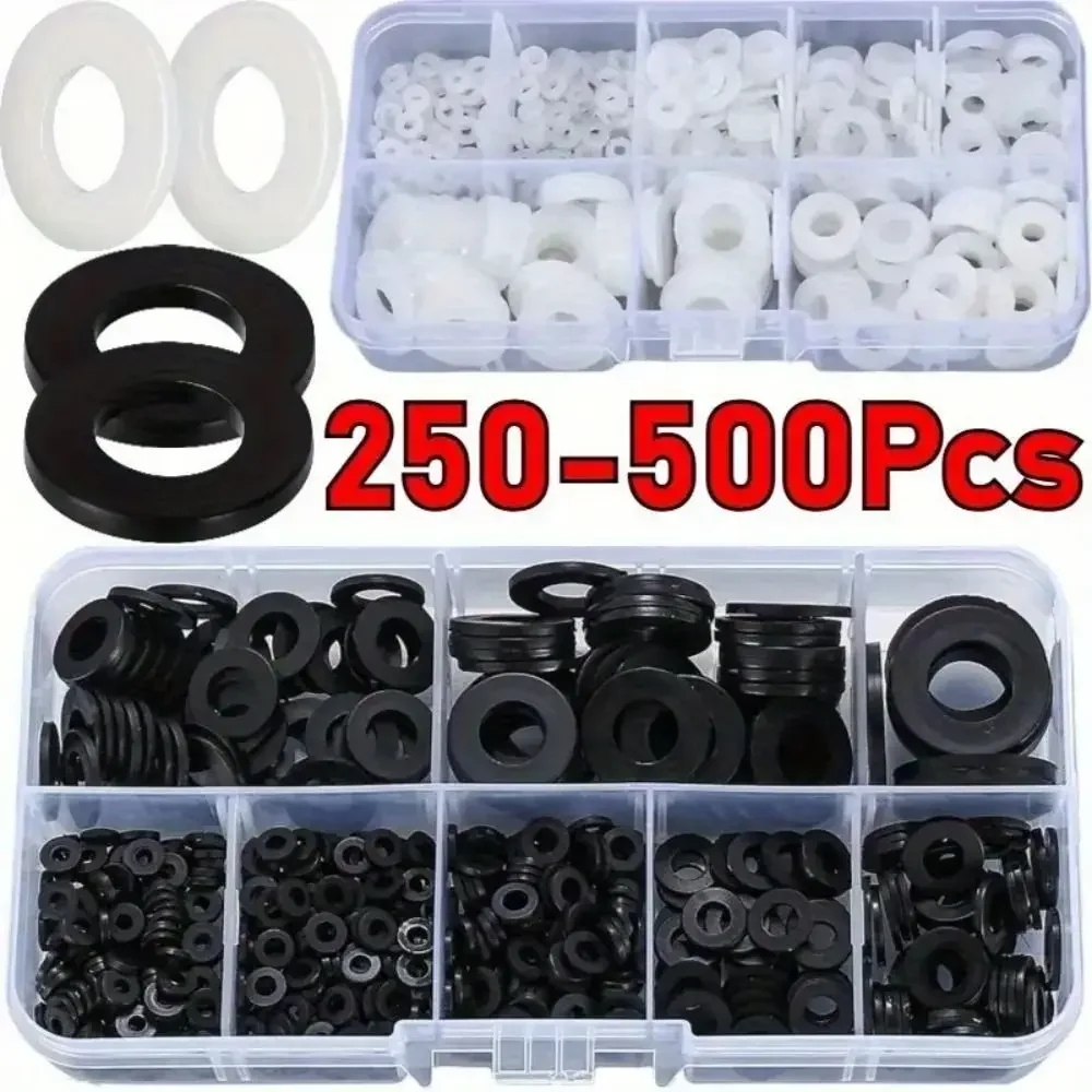 Picture 3: Black & White Flat Washers Flat Ring Waterproof Gaskets Assortment Kit Universal Rubber Material Sealing Gaskets