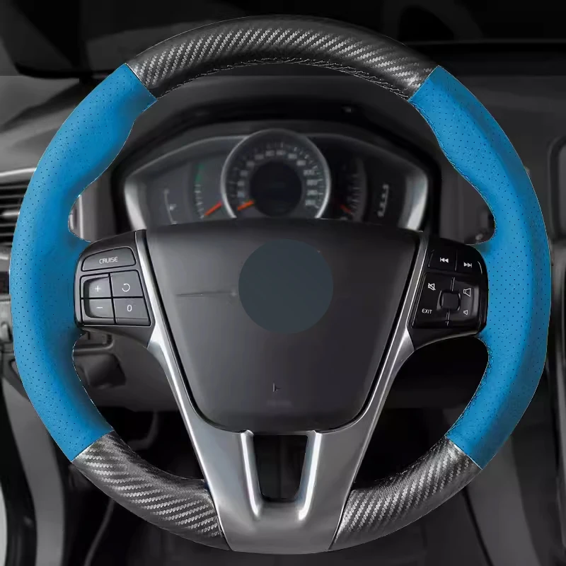 

Matt Carbon Light Blue Perforated Leather Full Wrap Car Steering Wheel Cover Car Accessoires for Volvo XC60 XC40 S90 S40 V40