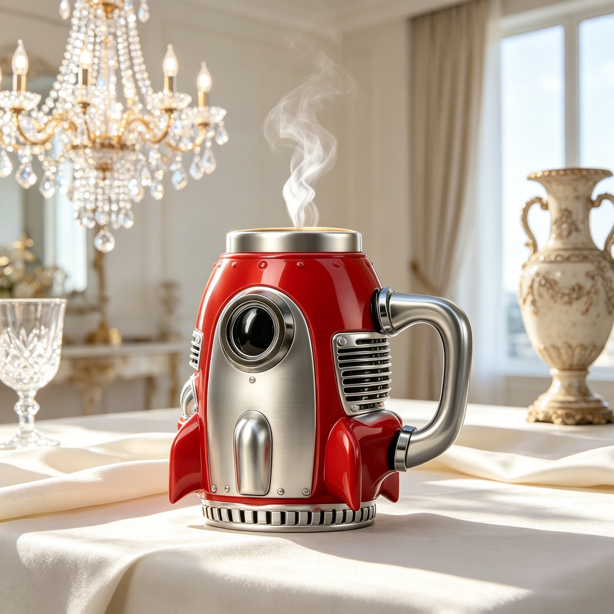 Engine coffee cup/rocket shaped coffee cup set, 304 stainless steel inner liner, durable resin shell, unique V8 car engine cylinder body and retro rocket ship design water cup, multifunctional and fun decorative desktop ornament - view 4