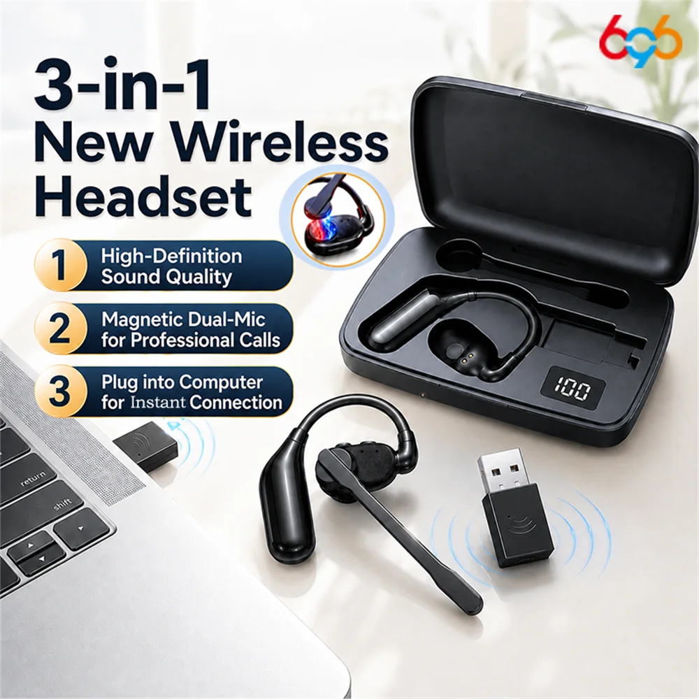 

New 3 In 1 Ear-Hook Blue Tooth Headphones Removable Microphone HD Call Noise Reduction Can Connect To A Computer Earphones