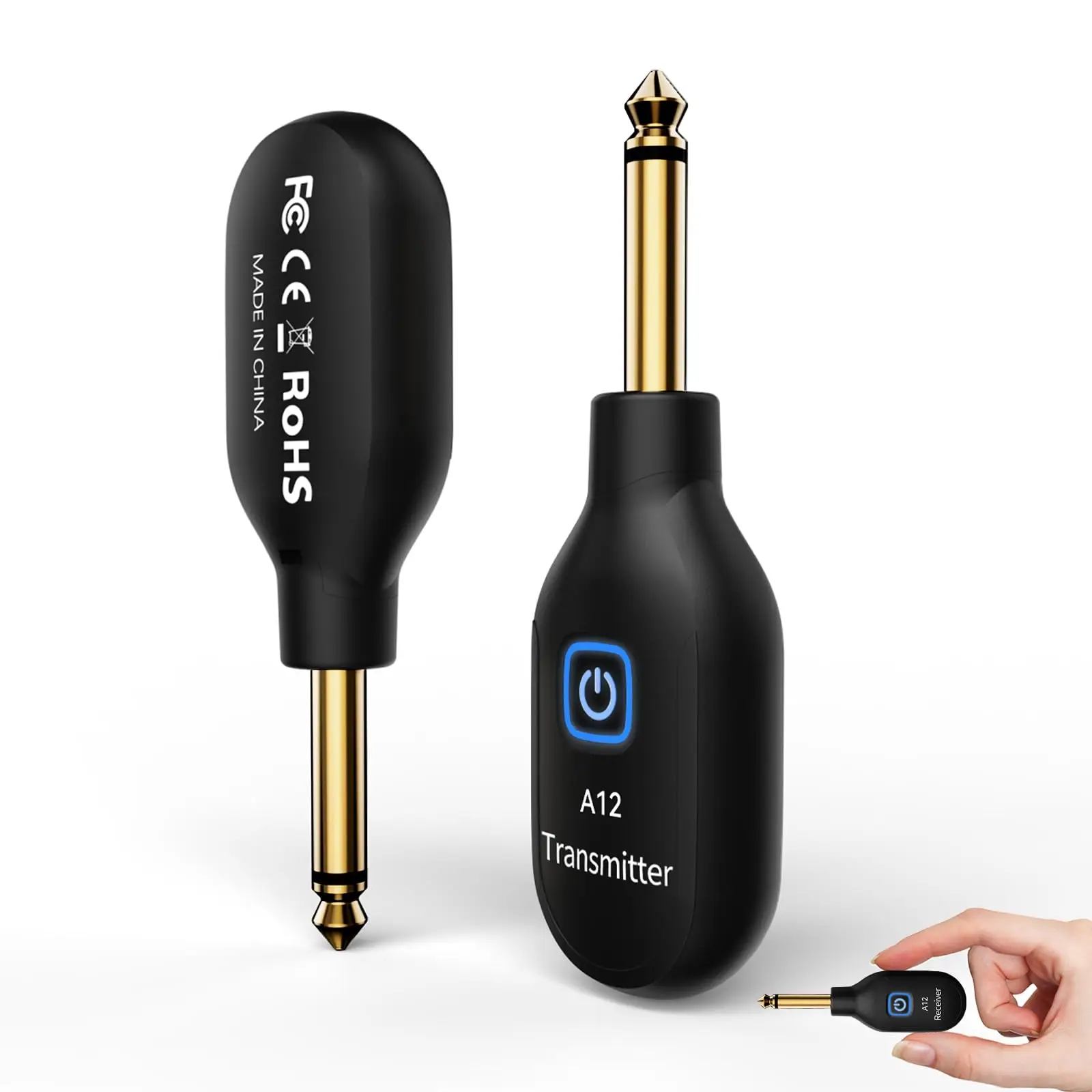 Wireless Guitar Transmitter Receiver for Bass, Violin, Keyboard, Wireless Guitar System 2.4GHz with 2 Modes, Rechargeable Li-Bat