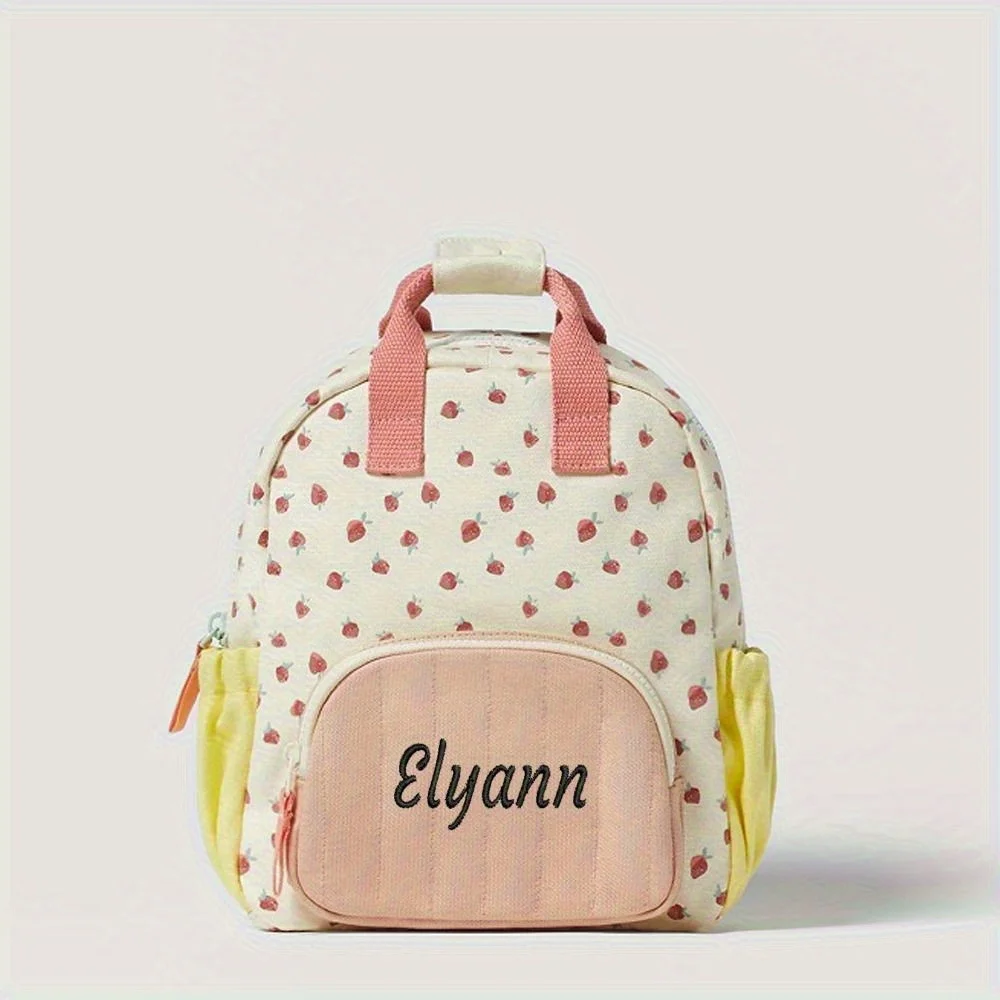 Custom Embroidery Name Strawberry Girls School Backpack Kindergarten Schoolbag Purse Teens Girls Boys Kids Travel Daily Bags