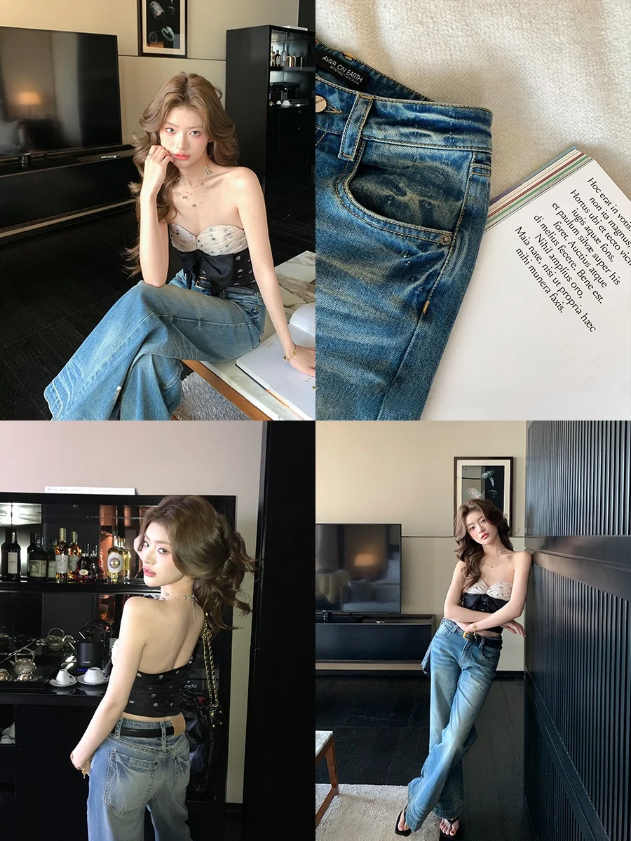 

Aviva on Earth винтажные светлые прямые джинсы с завышенной талией, женские повседневные летние джинсовые брюки с высокой талией и широкими штанинами