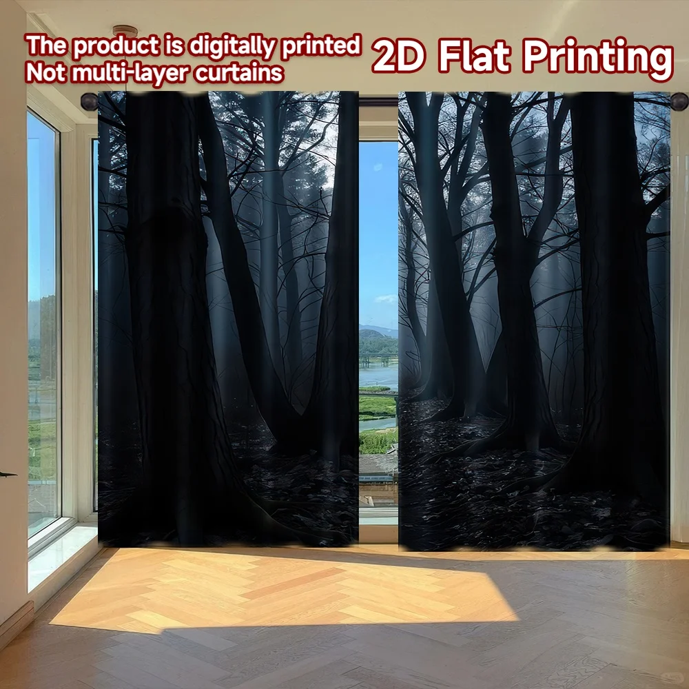 

2D flat printing 2pcs Scene Curtains Misty Forest Path Digital Printed Polyester Drapes Festive Holiday for Drapes for Bedroom