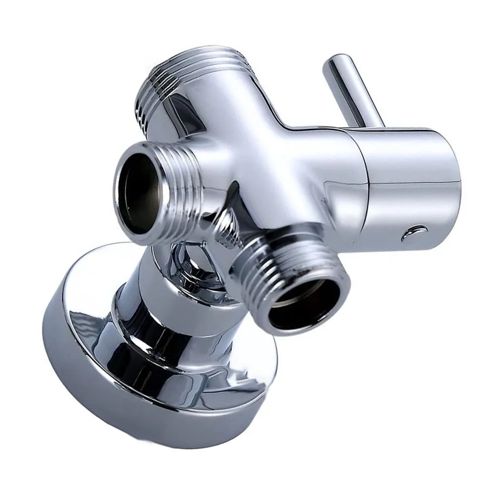 Shower Diverter T-Adapter in Brass with G1/2 Threaded Inlets and G3/4 Threaded Outlet for Flexible Bathroom Water Distribution