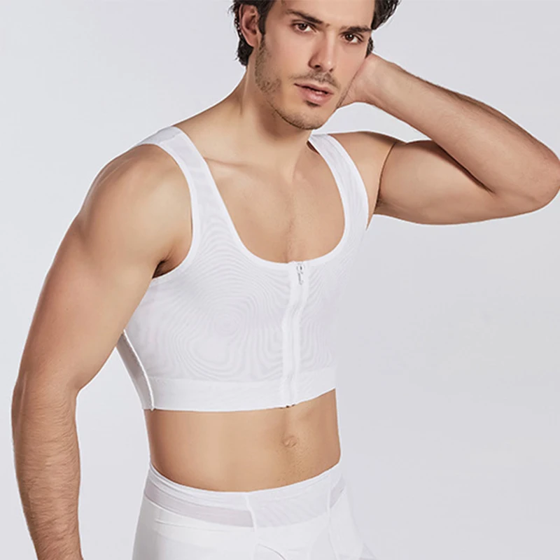 Men Gynecomastia Shaper Vest Slimming Chest Control Boobs Shapewear Corrector with Zipper Short Compression Shirt Corset Tops