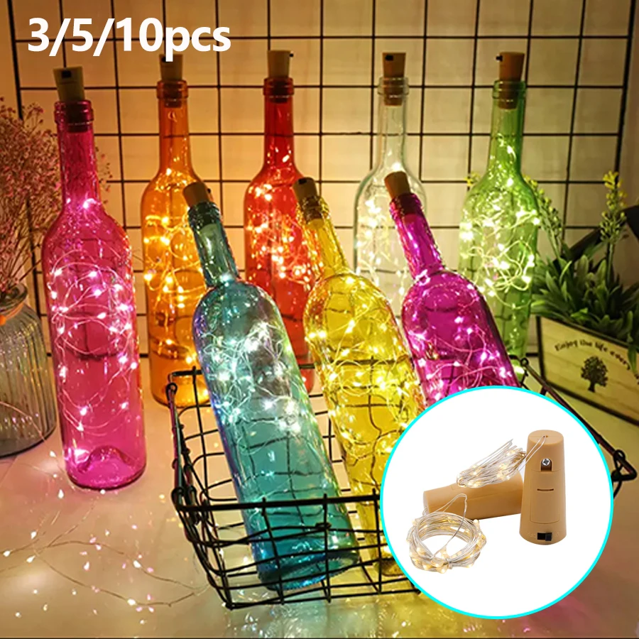 3/5/10pcs LED Christmas Lights Wine Bottle Cork String Lights Fairy Garland Bottle Stopper Holiday Xmas Party Wedding Decoration