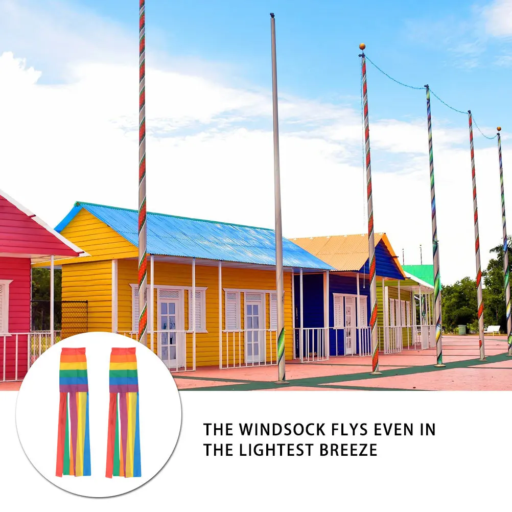 

2Pcs Rainbow Column Windsock 5in Diameter 35in Long Lightweight Polyester Colorful Hanging Decor Outdoor Activity