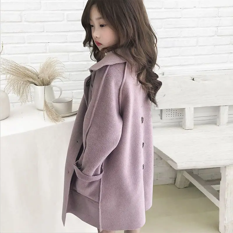 

Girls Baby's Woolen Coat Jacket Outwear 2024 Solid Grey Thicken Autumn Winter Hooded Keep Warm Button Children's Clothing